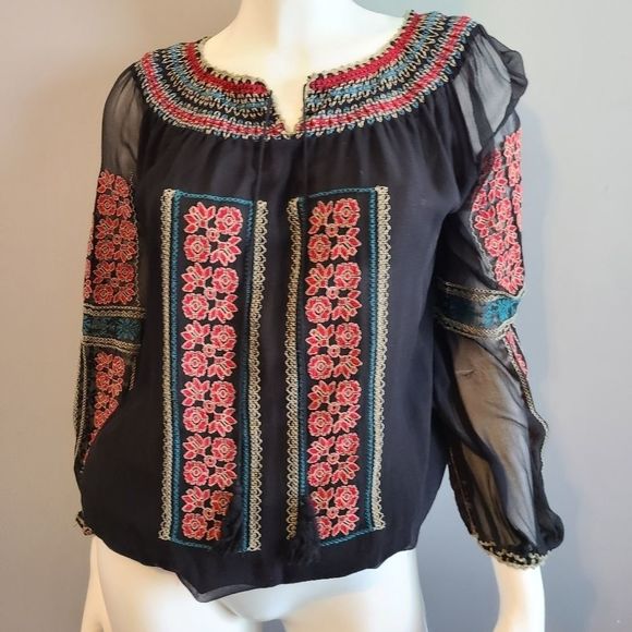 MM Couture Black Boho Embroidered Top - Picture 6 of 11